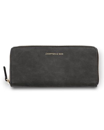 Kapten & Son Geldbörse Damen | Louvre Wallet Black | Damen Portemonnaie groß | Portemonnaie Schwarz | Brieftasche mit Kleingeldfach & 14 Kartenfächer | 10 x 21 x 2 5cm