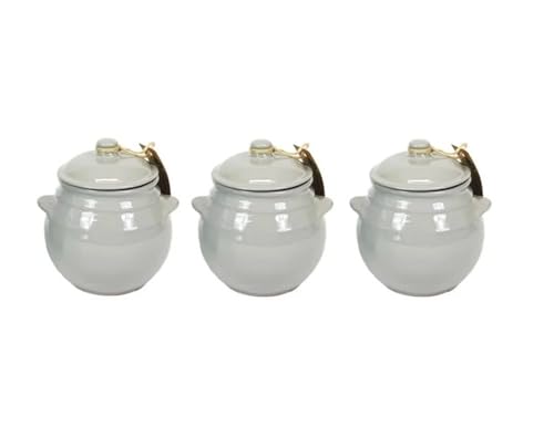 Image of Verano Spanish Ceramics Rustic Pastel Fully Dipped Storage Jar with Lid - Decorative Home Décor Kitchen Restaurant Café Dining Tea Bag Cannister Ceramic Pot Utensil Holder - 15cm Grey Set of 3