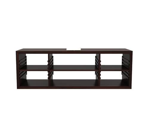 Image of Solid Sheesham Wood TV Unit with 6 Adjustable Shelves Storage - Elegant Wooden TV Unit for Living Room | Fits up to 60-inch TV - Solid Living Room Furniture (John, Walnut Finish)
