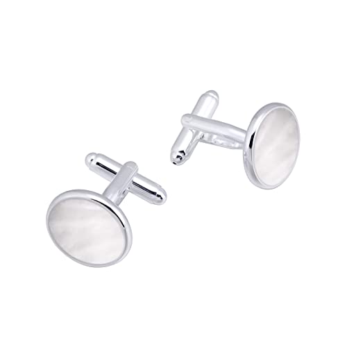Silver Mother of Pearl Cufflinks in Gift Box Round Cuff Links for Business Wedding Anniversary Dress3