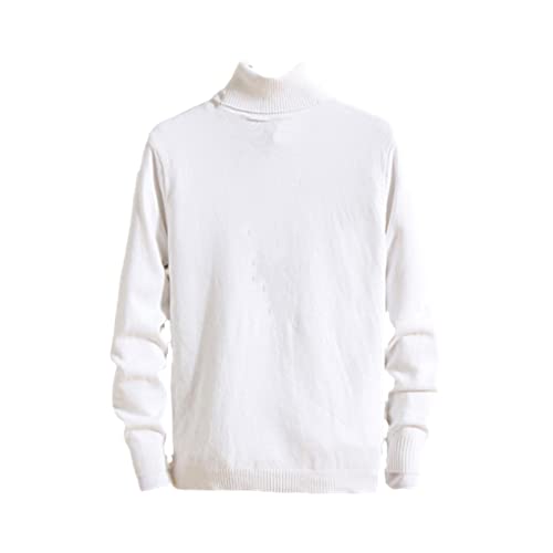 Suvoiier Mannen Coltrui Effen Kleur Casual Trui Mannen Slim Fit Gebreide Truien Bottoming Jumper, Kleur: wit, M