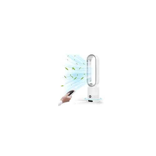 Ventilador sin aspas, ventilador de columna silencioso, oscilación de 90 ° y 8 velocidades, ventilador sin aspas con mando a distancia y pantalla táctil, purificación de aire, para dormitorio