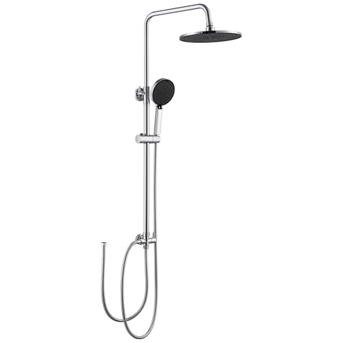 Auralum Colonne de Douche sans Mitigeur, Douche pluie 250 mm, Douchette à 4 Modes, Ensemble de Douche Réglable en Hauteur, Chromé