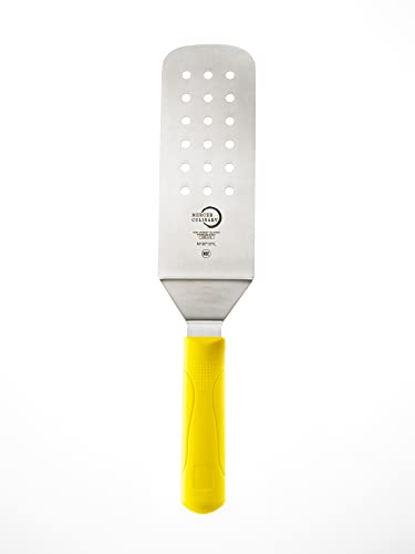 Image of Mercer Culinary Millennia Perforated Turner, 8 Inch x 3 Inch Blade, Yellow Handle