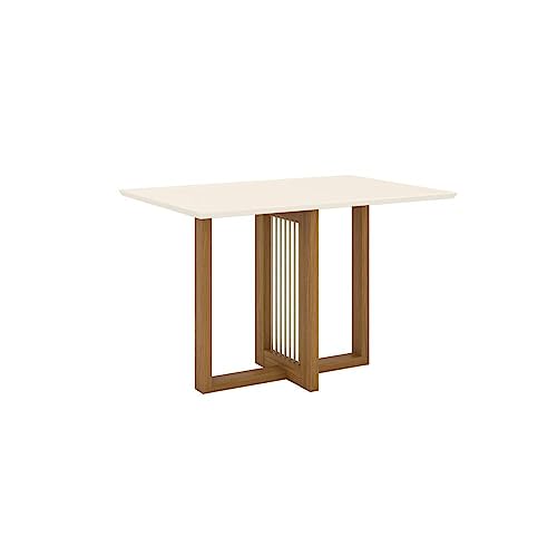 Conjunto Sala de Jantar Mesa Tampo MDF com 4 Cadeiras Marie Nature/Off White/Marrom Amêndoa