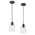 KLSS Modern Black Farmhouse Clear Glass Cylinder Pendant Light Fixture,Island Lights for Kitchen,Mini Pendant Lighting for Kitchen Island Decor - 4.75 Inch Shade, 2-58 Inch Cord (Black 2 Pack)