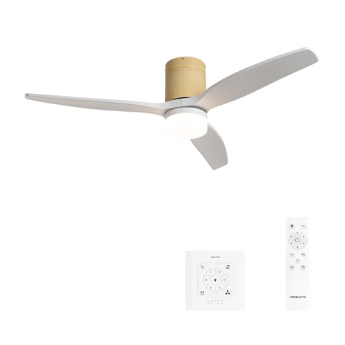 CREATE / WINDCALM M/Ventilador de techo con luz madera clara aspas blanco con controlador y mando / 40W, Temporizador, Ø132 cm, 6 velocidades, 3 temperaturas de luz, función verano-invierno