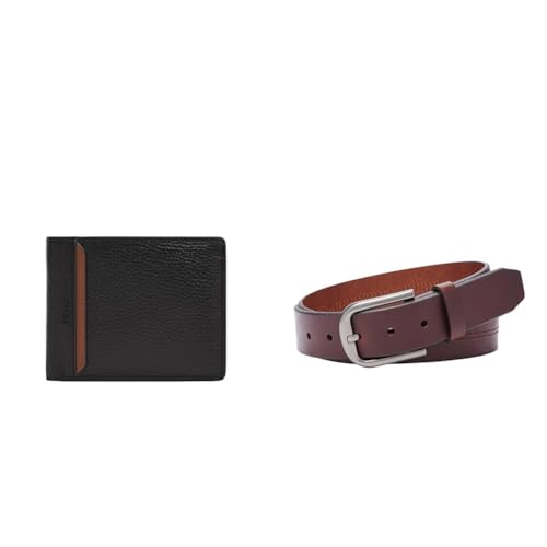 Portefeuille FOSSIL Huntington cuir noir et ceinture Samson marron : l'excellence en coffret