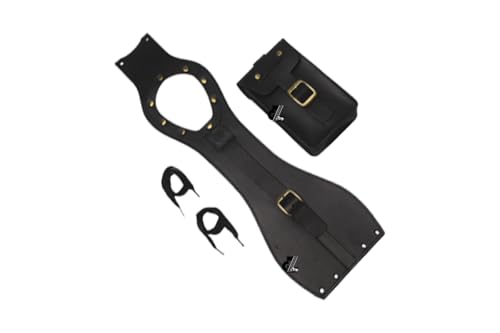 Image of Genuine Leather Motorcycle Tank Strap with Pouch Compatible with Royal Enfield Hunter 350 (Black)