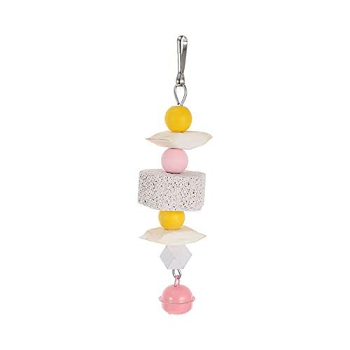 Balacoo Parrot Chew Toy Cuttlebone Cuttlefish Bone Bird Parrot Beak Grinder Hanging Parrot Bite Toy with Bell Birds Cage Toy for Cockatiel Conure Parakeet Pink