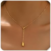 Dainty Cross Drop Y-Shaped Necklace for Women 18K Gold Plated Simple Rosary Beads Chain Lariat Necklace Minimalist Everyday Jewelry