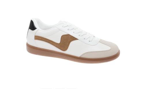 Pierre Dumas Women's Great-1 Fashion Sneakers, Low Top, White with Gum Sole