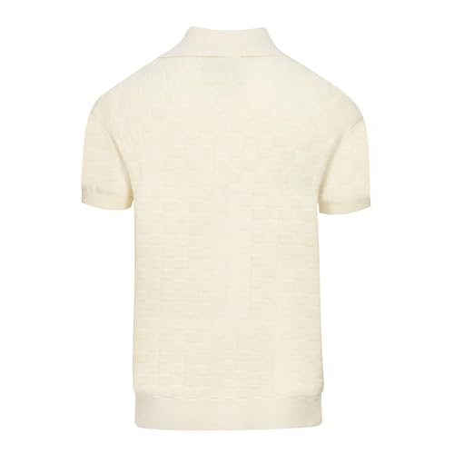 OXKNIT Polo de punto para hombre, textura retro lisa, manga corta, cuello en V, algodón transpirable para golf, beige miniatura 2