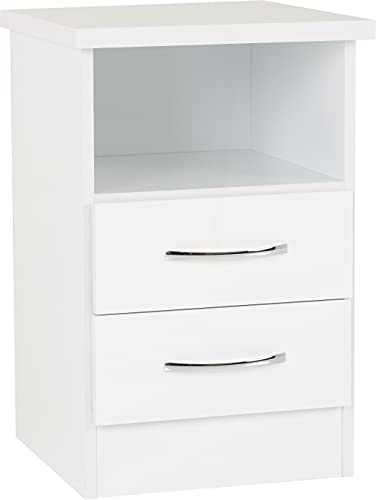 Seconique Nevada Table de Chevet 2 tiroirs Blanc Brillant Cover