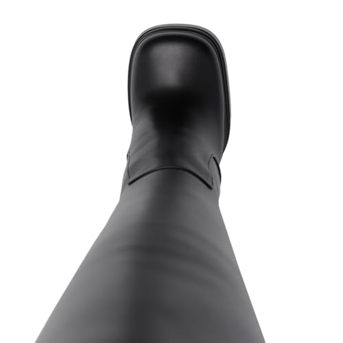 Women's Square Closed Toe Back Zippers Knee High Boots Double Platform Block High Heel Long Booties Daily Work Dress Shoes Size 4-16 US3