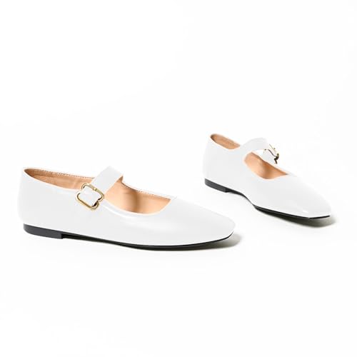 Lutalica W Women's Spring-Summer Square Toe Matte Leather Comfort Vintage Ankle Strap Dress Mary Jane Ballet Flats Shoes3