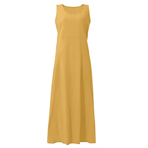 Plus Size Cotton Linen Summer Dresses for Curvy Women 2025 Sleeveless Maxi Vacation Beach Sundresses with Pockets