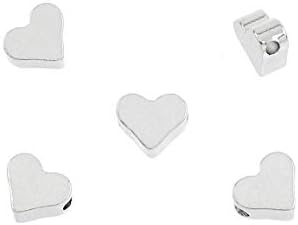 Angel Malone 20 x (7mm x 6mm) Shiny BRIGHT SILVER HEART Shape Top Side Drilled Hole Spacer Beads Jewellery Making Findings - UK SELLER