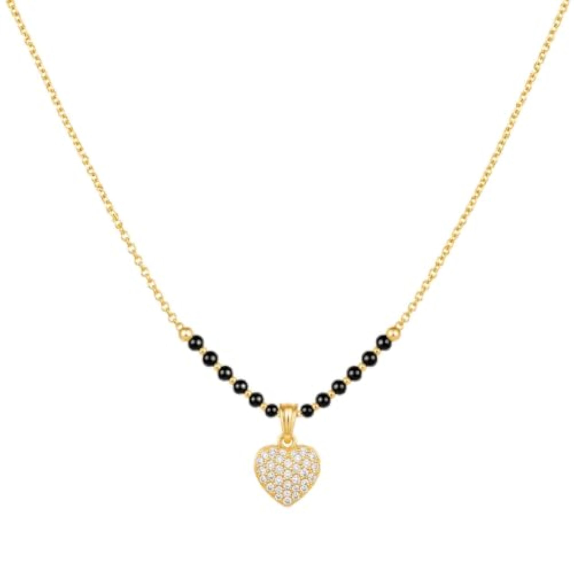 Gold Plated Heart Pendant Mangalsutra with Black Beads