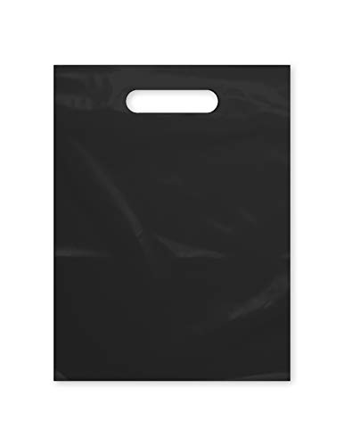 Plastic Bag with Die Cut Handle Bag 9 x 12 Black Plastic Merchandise Bags 100 Pack for Retail, Gifts, Trade Show and More (9 x12 )