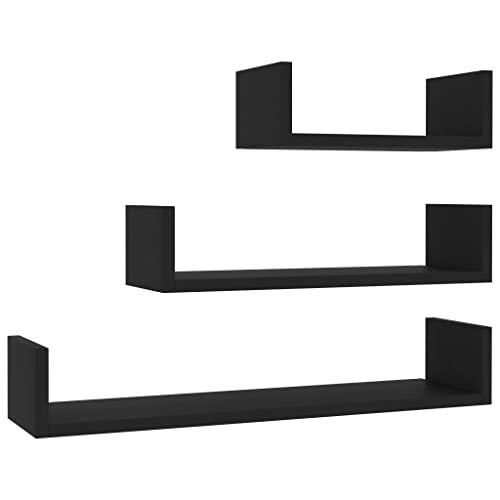 vidaXL 3X Mensole a Muro Robuste Resistenti Moderne Espositori Libri CD Scaffali a Sospensione Mobili Pensili Nero in Truciolato