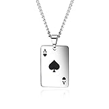 coadipress Punk Stainless Steel Playing Card Poker Tag Pendant Necklace for Women Men Lucky Rock Ace of Spade Heart Royal Flush Games Chain Necklace Hip Hop Unisex Jewelry Gift (Spades)