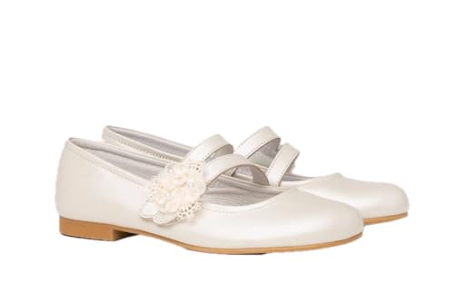 Angelitos Bailarina Tul & Perlas Comunión angelitos Mod.991,fabricación Nacional,100% Piel (Beige, Numeric 34 EU)