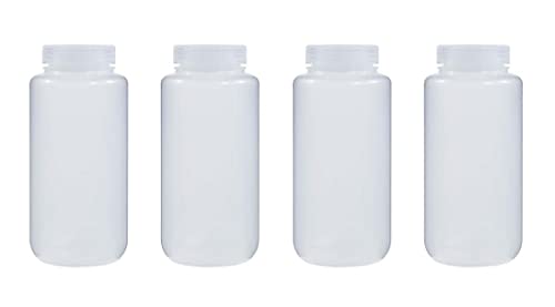 LUERFLEX Botellas de reactivo de plástico PP de boca ancha de 1000 ml con tapas, paquete de 4