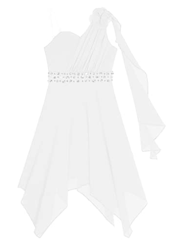 renvena Girls One Shoulder Flower Dress Pleated Chiffon Wedding Bridesmaid Dress Kids Pageant Prom Ball Gown3