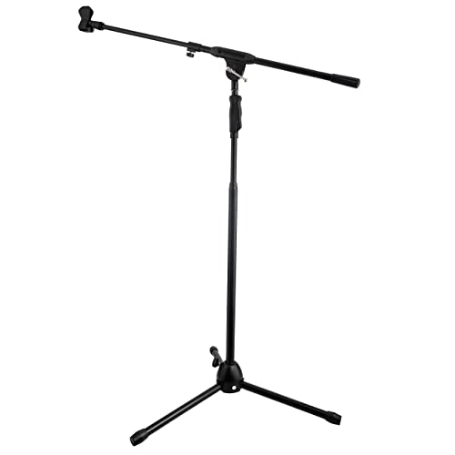 Clef Audio Labs Boom Mic Stand, One-Handed Clutch Height Adjustment, Tripod Microphone Stands - Cable Management Clips, Universal Mic Mount, Adpater and Carry Bag included