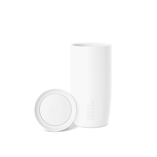 Image of Simple Modern Travel Coffee Mug Tumbler with 360 Lid | Ceramic-Lined Insulated Stainless Steel Cold Brew Iced Coffee Cup | Gift for Women Men Her Him | Voyager Signature | 16oz | Winter White