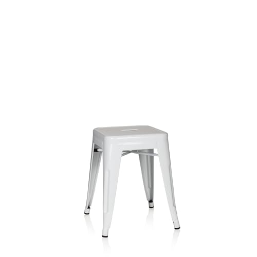 hjh OFFICE 645002 Tabouret bistrot VANTAGGIO Métal Blanc, Tabouret au Look Industriel et Moderne, empilable