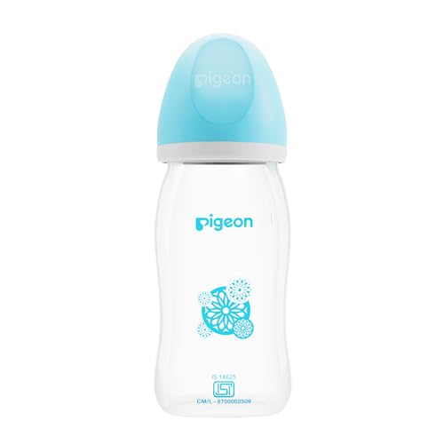 Image of Pigeon Softlatch 2.0 Wide Neck Feeding Bottle 240ML | Baby Milk Bottle for 6 Months to 3 Years | BPA-Free, Anti-Colic, Nipple Collapse-Resistant | Feeding Bottle for Kids & Toddlers (Blue Hood)