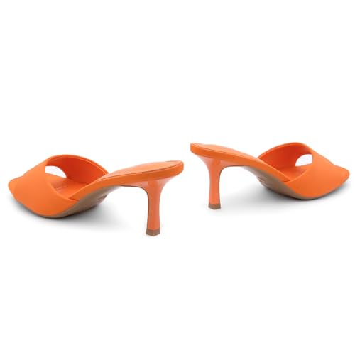 Image of Shoe Land Women's Low Heels Stiletto Heeled Slides, Open Toe One Band Slip-On Heeled Mules - Dressy Heeled Sandals for Prom, Party Wedding and Vacation