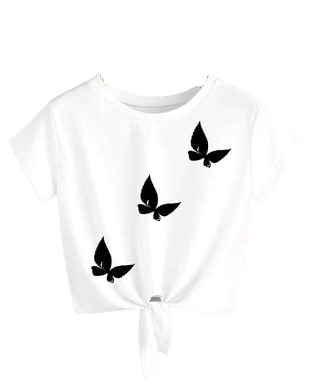 Daring Design Girl’s Trendy Butterfly Printed Every Day Crop Top Short Sleeve Regular Fit Round Neck Top Daring Design Girl’s Trendy Butterfly Printed Every Day Crop Top Short Sleeve Regular Fit Round Neck Top