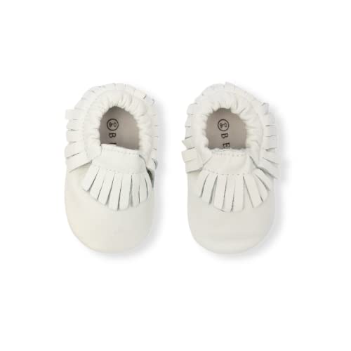 Bella Leather Baby Walking Shoes 0-6Months, Infant Baby Boys Girls Leather Moccasins Wedding Loafers Non-Slip Soft Sole White Baby Shoes With Reusable Drawstring Bag #TOP19