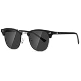 AEVOGUE Polarized Sunglasses For Women And Men Semi Rimless Frame Retro Sun Glasses AE0369 (A1-Matte Black Silver)