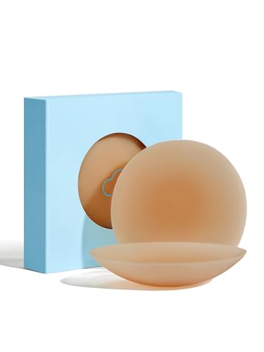 Image of LUCKMEEY Nipple Covers for Women, Ultra-Thin Reusable Silicone Pasties | Adhesive, waterproof silicone covers with tapered edges and travel case; two sizes designed for AA-E cups