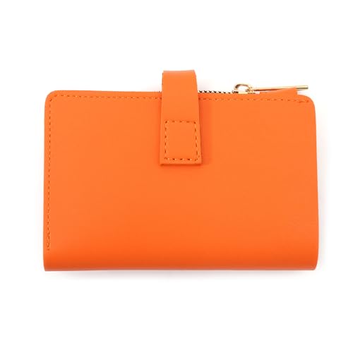 Glume Small Women Wallet Trifold Leather Mini Purse with Zipper, Credit Card Holder with ID Window Ladies (Orange)3
