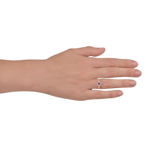 AVORA 10K Yellow Gold 5mm Birthstone Simulated Diamond CZ Heart Halo Fashion Ring - All 12 Months4