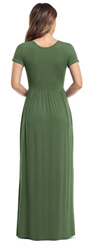 Viishow Women's Short Sleeve Loose Plain Maxi Dresses Casual Long Dresses Maternity Dresses With Pockets（Army Green,Xx-Large） #TOP2