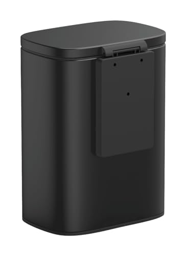 WENKO Wand-Kosmetikeimer Mod. Sare 5 Liter, Mülleimer mit Deckel und Easy-Close Absenkautomatik, Badezimmer-Eimer aus lackiertem Stahl zur Befestigung ohne bohren, 21,5 x 29,5 x 19 cm, Schwarz Matt