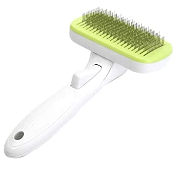RvPaws Pet Grooming Brushes Set Self-Cleaning Slicker Brush and Massage Brush for Dogss and Cats Easy to Clean Pet Deshedding Grooming Tools for Long haired to Short haired (White Green) 1
