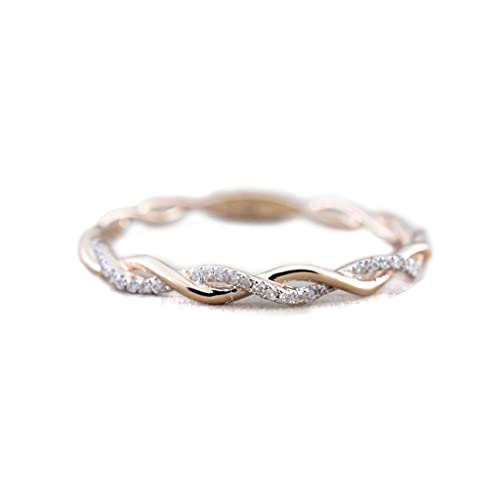 PULABO Twist Ring Diamond Eternity Wedding Ring, Rose Gold, Size 6