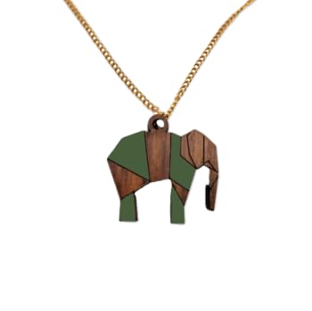 Sastree Colgante Elefante Mujer Verde | Edición Limitada Sas365 (Solo 365 Unidades) | Madera Sostenible Pintado a Mano | Exclusivo Amantes de Animales (Acero Inox Oro)