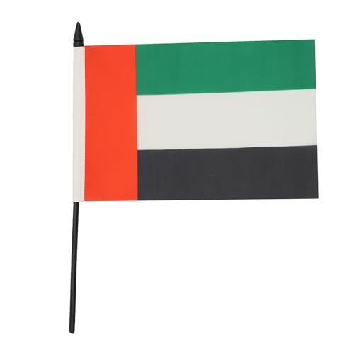 AZ FLAG United Arab Emirates Table Flag 5'' x 8'' - Emirati Office Decoration 100% Polyester 21 x 14 cm - Mini Desk Flag with Pole and Black Plastic Base