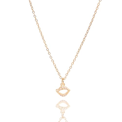 Image of SALTY Anti Tarnish Kiss Charm Pendant Necklace for Women | Stylish Locket Chain | Fashion Jewellery Accessories for Girls | Minimal Jewelry | Ideal for Gifting | Marriage, Birthday | Gift for Valentine Day
