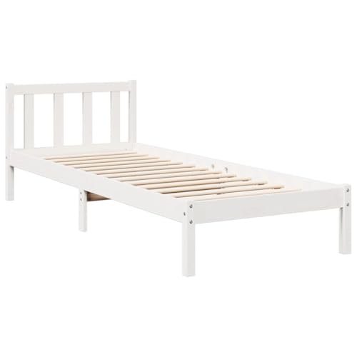 vidaXL Massivholzbett, Holzbett mit Kopfteil Lattenrost, Einzelbett für Schlafzimmer, Bett Bettgestell, Modern, Weiß 100x220cm Massivholz Kiefer