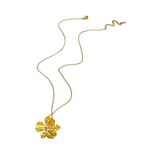 YUGSHNKFC Elegante collar con colgante de flor chapado en oro, versátil collar con colgante de cuentas doradas para mujer, mejora cualquier atuendo, Acero inoxidable