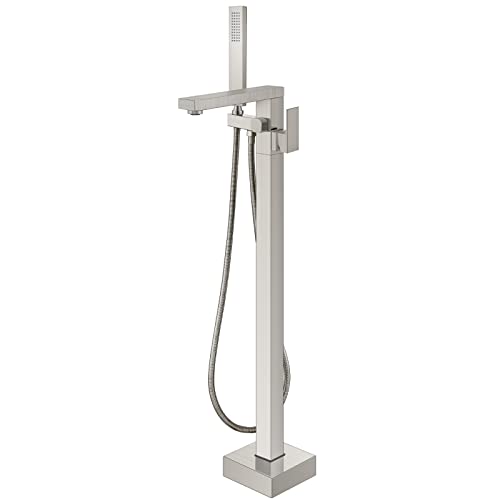 Authentic Crazy Deals gotonovo Freestanding Bathtub Faucet Floor Mount Tub Filler Brushed Nickel Single Handle Brass Tap with Hand Shower and 360 Degree Swivel Spout
